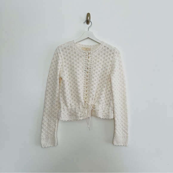 SΓ©zane Gilet Martie Ecru Lace Knit Cardigan Scalloped Button Front Sweater NWT - Picture 2 of 6